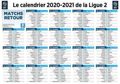 ligue 2 calendrier 2020